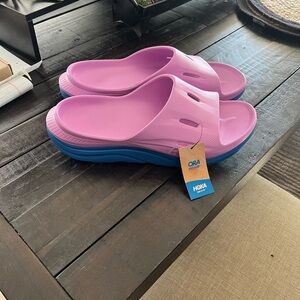 Hoka Vibrant Pink and Blue Slides